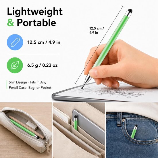 Styluspennen voor aanraakschermen, universele 2-in-1 styluspen voor iPad, compatibel met iPhone, iPad, Android, Microsoft-tablets, telefoons, oppervlak, [5 stuks] - Blauw, Groen, Roze, Paars — afbeelding 3
