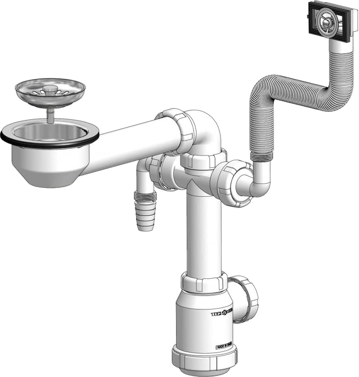 siphons – afvoergarnituur voor spoelbak, ruimtebesparend, T-55bm, diameter 115