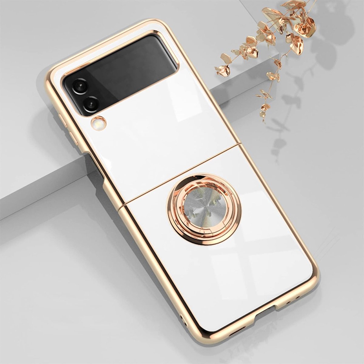 Beschermhoes voor Samsung Galaxy Z Flip 3, van zachte siliconen, met 360 graden ringhouder, voor Samsung Galaxy Z Flip 3, metalen frame voor auto, magnetische plating