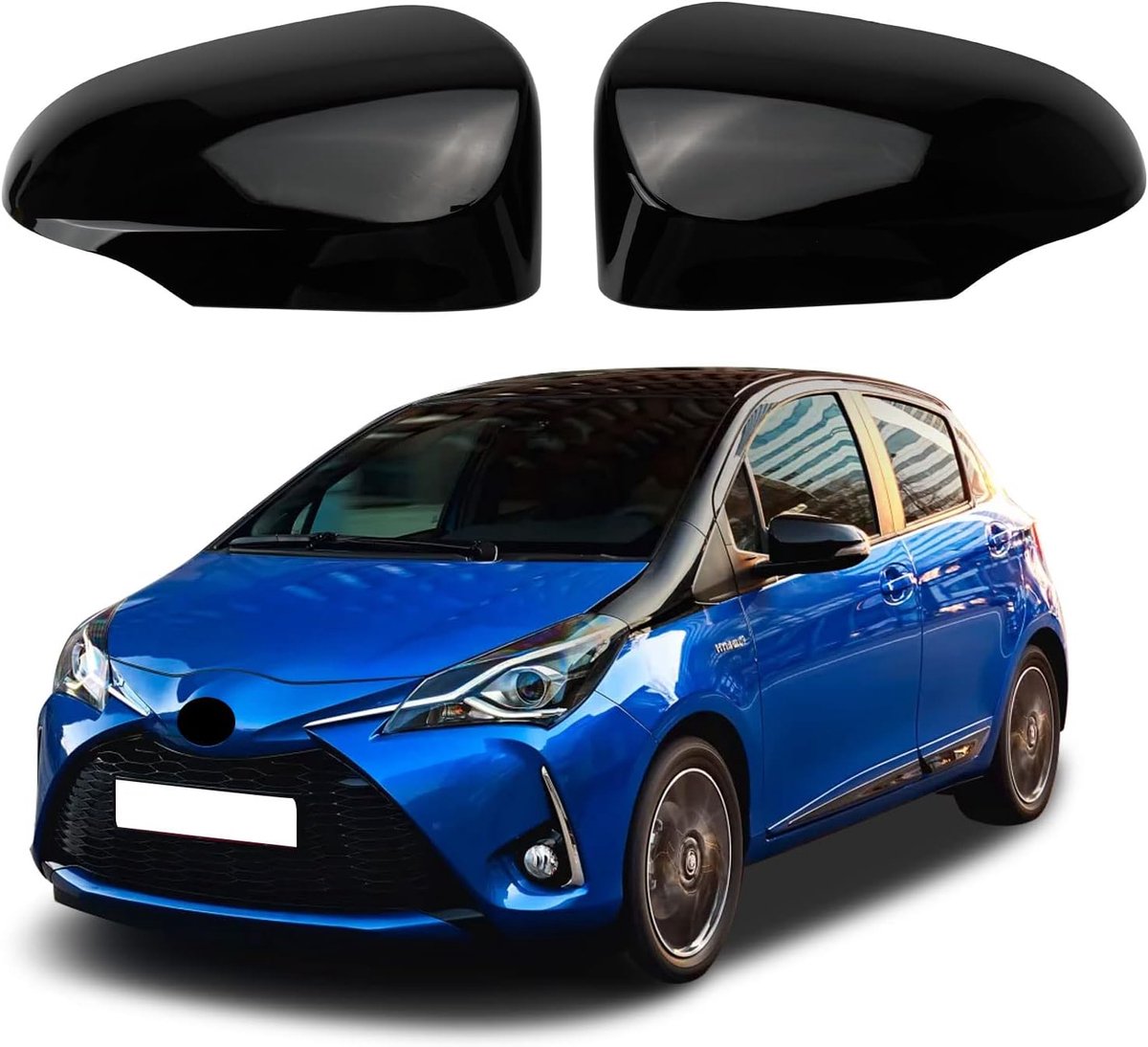Achteruitkijkspiegel zijspiegelafdekking, 1 paar autoportier spiegelkappen zijspiegelkappen voor Toyota Yaris 2012-2019 (Zwart)