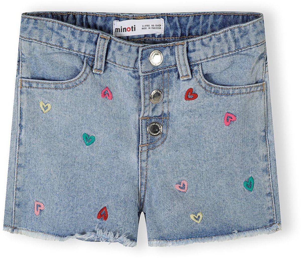 Minoti korte broek meisjes denim - 100% katoen - blauw - hartjes
