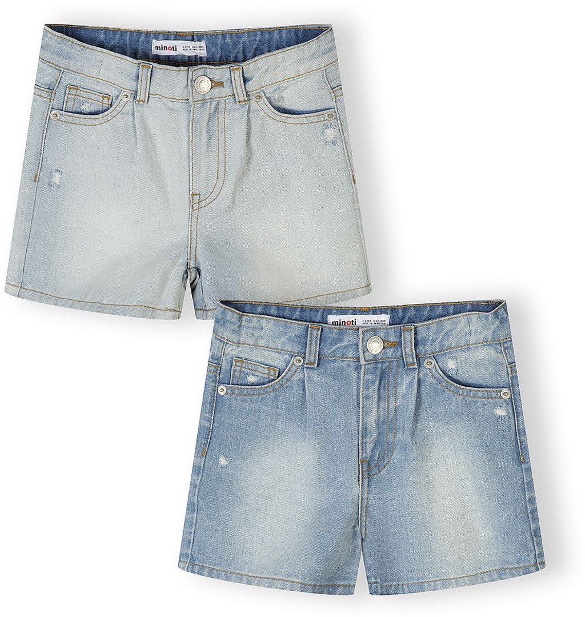 Minoti korte broek meisjes 2-pack denim - hoge taille - steekzakken