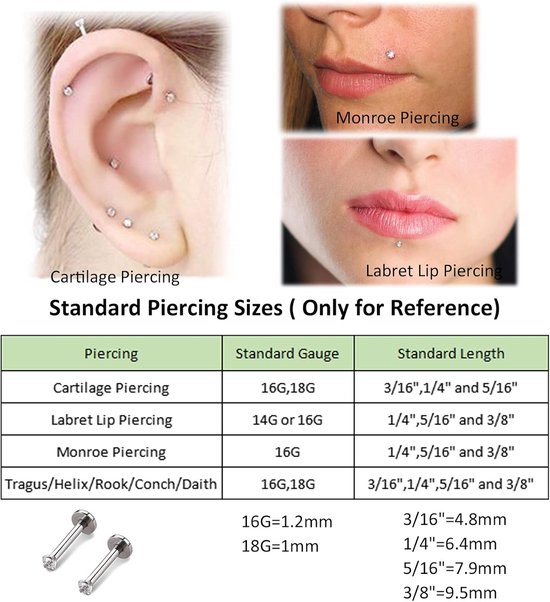 16G 6mm/8mm Bar 2/3/4mm Cubic Zirconia Gem Oor Kraakbeen Tragus Helix Studs Oorbellen Lip Labret Piercing — afbeelding 4