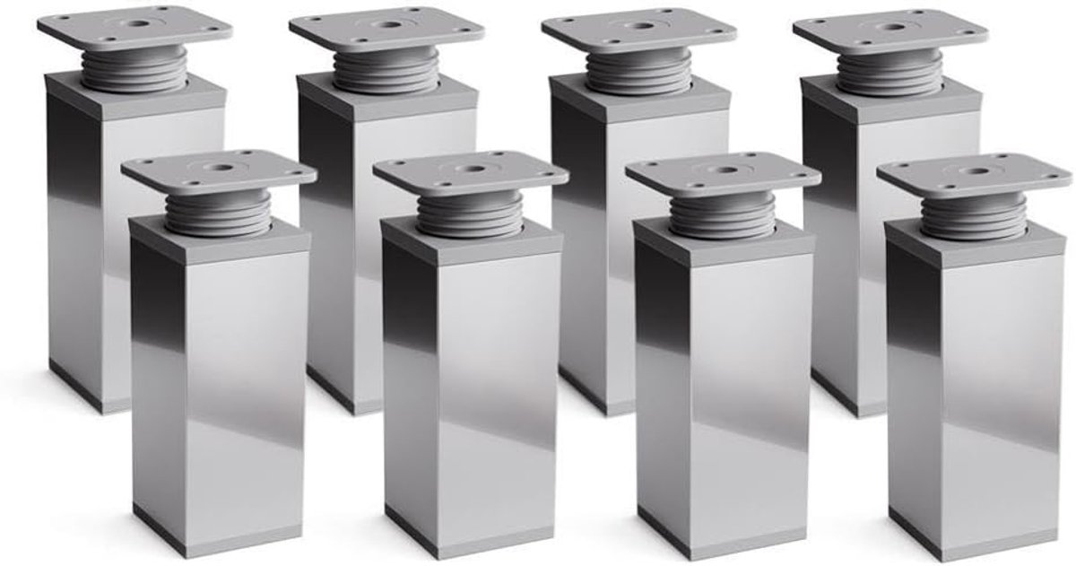 Poten, set van 8 stuks, H 80 mm, chroomlook, strak design, vierkant profiel, model MFV1, voor kasten en ladekasten