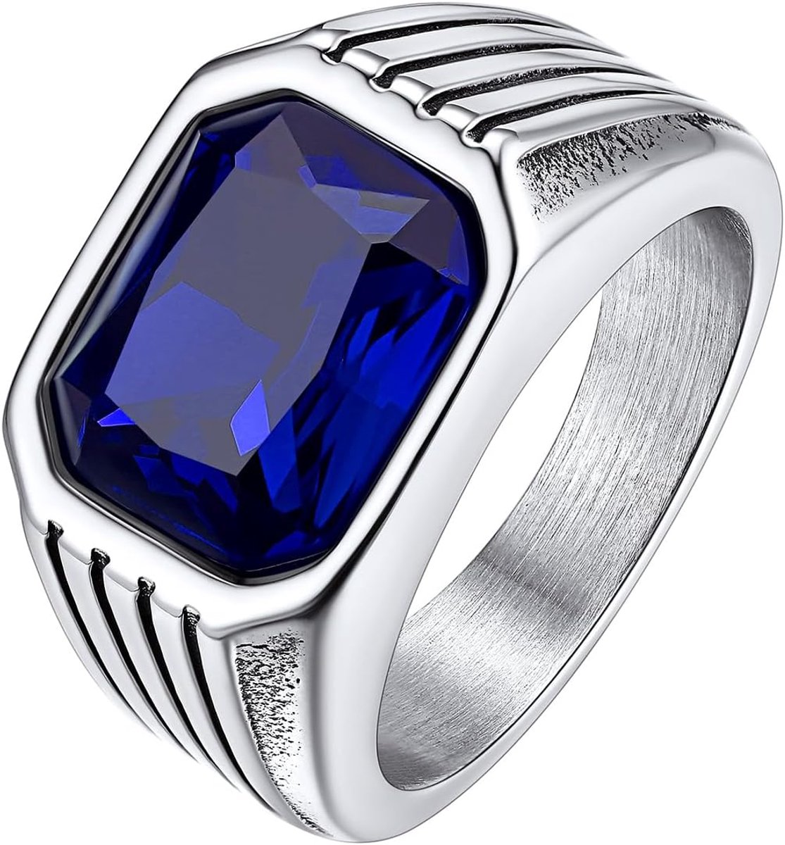 Ringen voor heren, dikke zegelring voor heren, ring met synthetische edelstenen, maat 54-82, met geschenkdoos