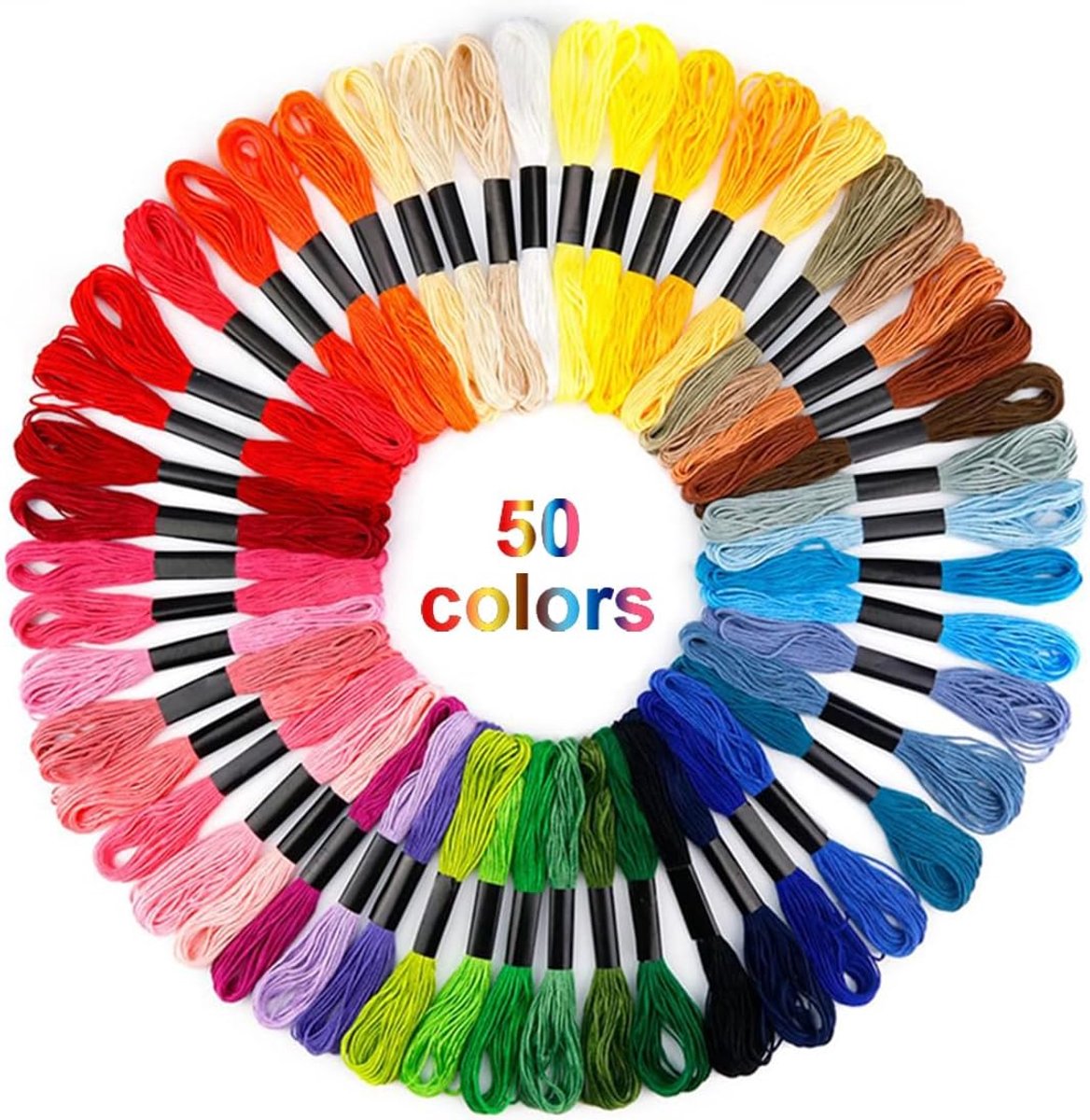 Borduurgaren, borduurgaren, veelkleurig, zacht polyester, perfect voor armbanden, borduurwerk, knutselen, kunst, kruissteek, 8 m, 6-dradig, vriendschapsarmbanden zelf maken (50 kleuren)