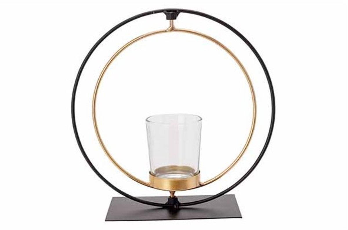 Theelichthouder Gold Combi Glass Cup D5, 5cmxh6,5cm Zwart 19,5x8xh19,5cm Rond Me