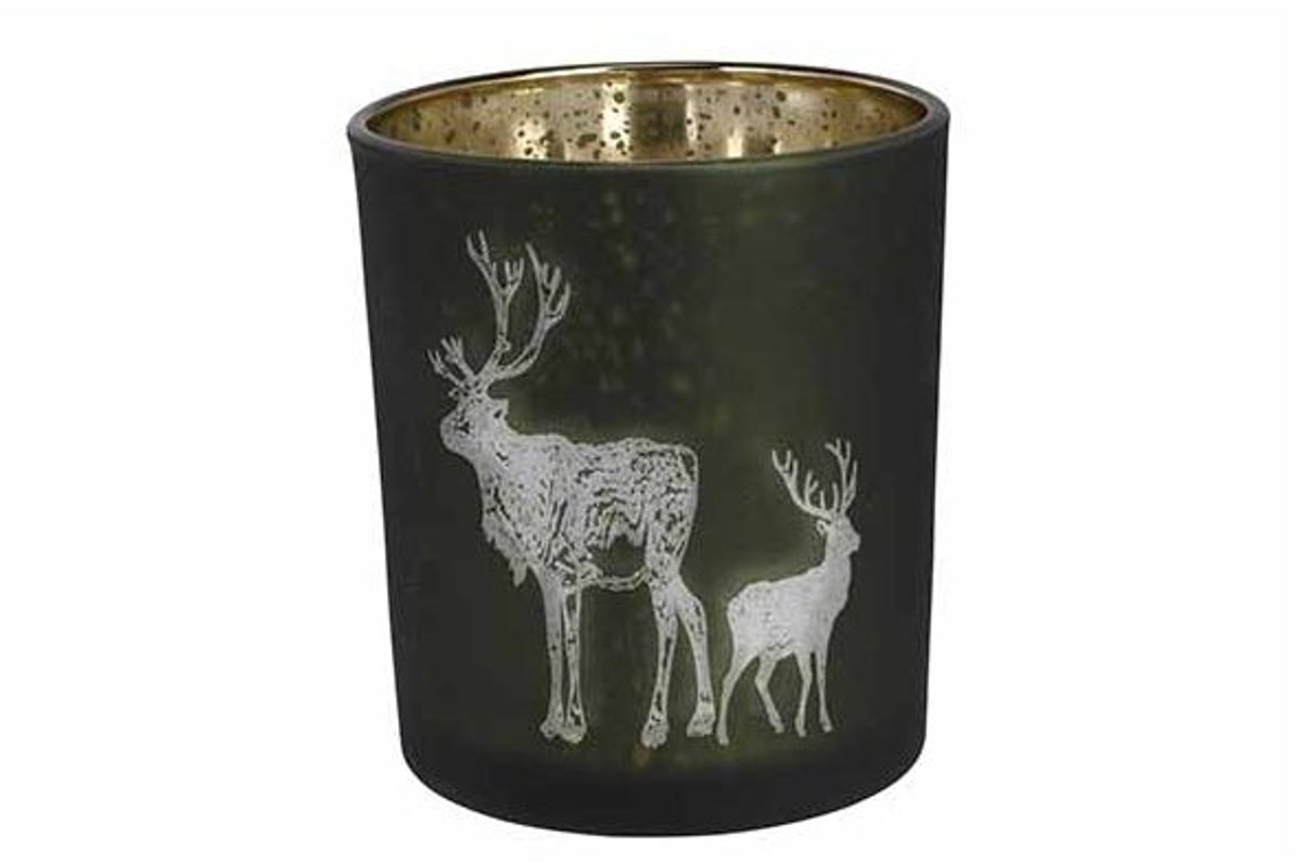 Theelichthouder Deer Groen 9x9xh10cm Gla S