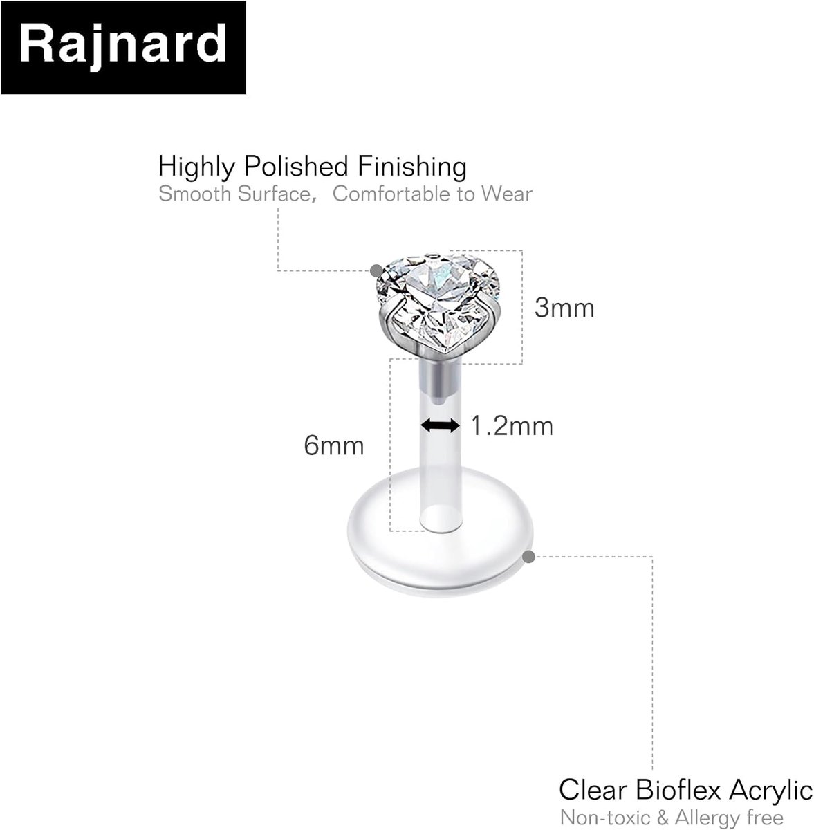 16G Clear Oorbellen Studs 6mm 8mm 10mm 12mm Plastic Lip Bar Oorbellen voor School UV Flexibele Acryl Clear Piercing Retainers Helix Kraakbeen Tragus Labret Piercing Sieraden