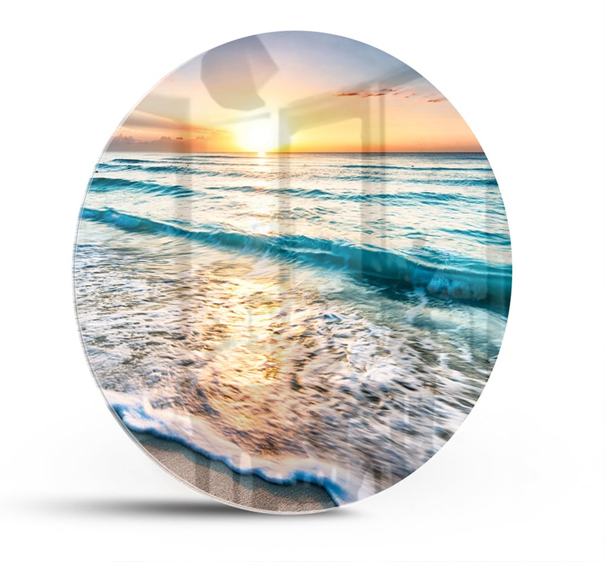 Mydesignglas Glazen Schilderij – Een Zonsondergang aan Zee – Wanddecoratie op Gehard Glas – ø80 cm