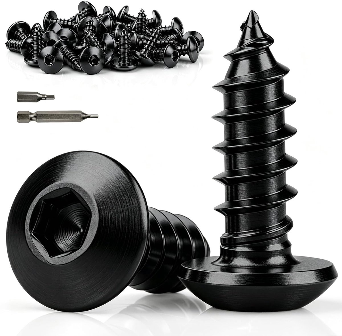50 stuks lenskopschroeven M4 × 10 mm zelftappende schroeven | Houtschroeven, houtschroeven, koolstofstaal, ronde kop, zwart, met H2-bits, meubelinstallatie, akoestische panelen