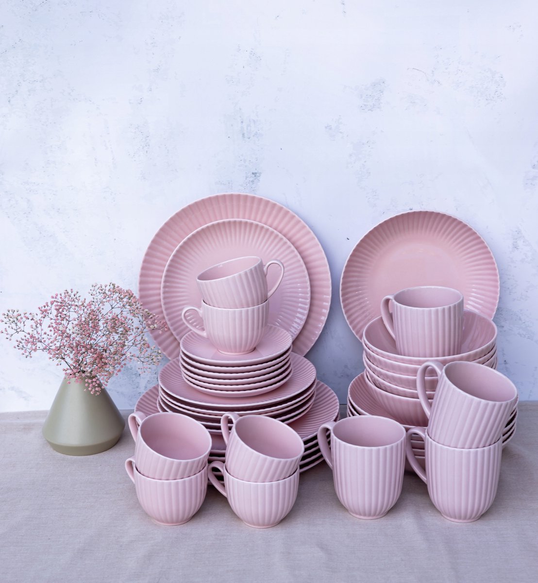 Lubiana Daisy K7 Sunset Servies - 42 Delig, 6 Pers., Roze Porselein