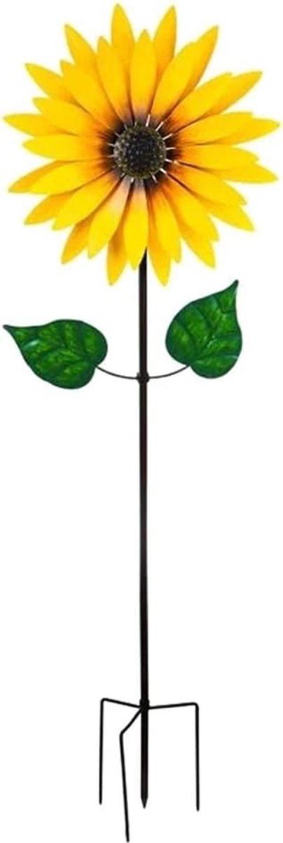 Windmolen, Metalen Tuin Dubbellaagse Pinwheel Zonnebloem Plug, Gele Windklokken voor Tuindecoratie Vogelafstotend Decoratief Tuinpaaltje