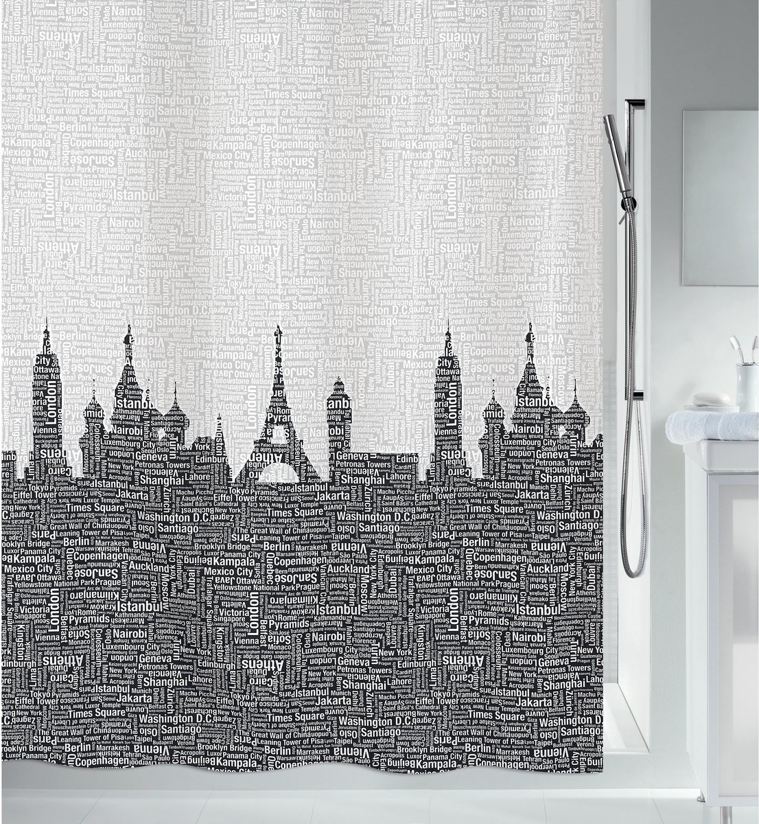 Spirella Douchegordijn Polyester – Anti-Schimmel Douchegordijn – Waterdicht Douchegordijn voor de Badkamer