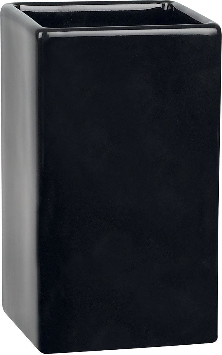 Spirella Tandenborstelhouder Zwart - Tumbler Badkamer Beker - Borstelhouder voor Tandenborstel en Tandpasta - 6,5 x 5,5 x 10,5 cm