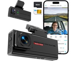 Dashcam 4G LTE - Auto Camera - Voertuig Beveiliging - Real-time Alarmering - 2K Voor & 1080P Binnen - Zwart