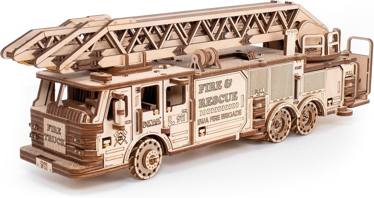 Brandweerwagen Eco Wood Art - Hout - Duurzaam speelgoed - Creatieve ontwikkeling - SnelShoppen