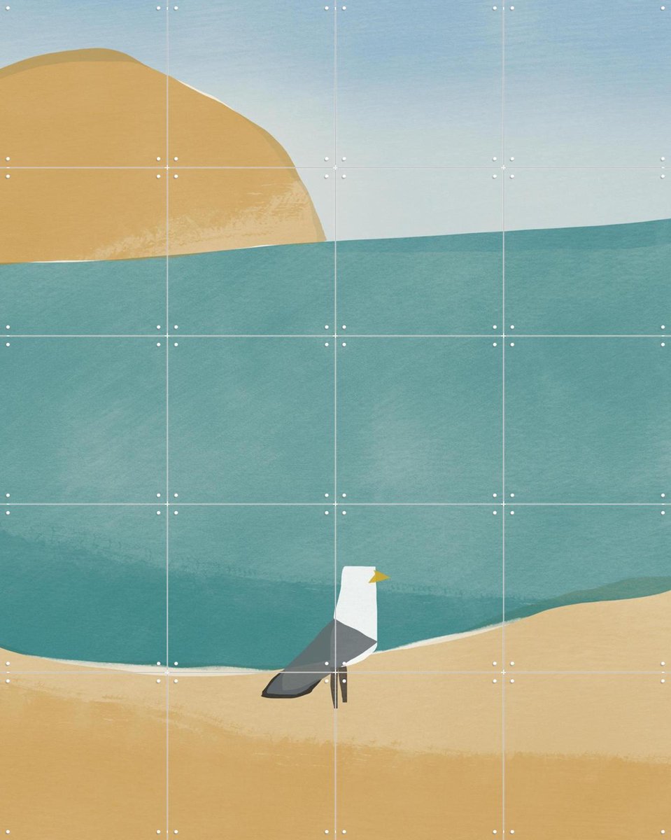 IXXI Seaside Serenity, Little Dean & Various - 80 x 100 cm - Gratis ophangtool - Grote wanddecoratie en posters - Aquarel, Kleurrijk, Speels