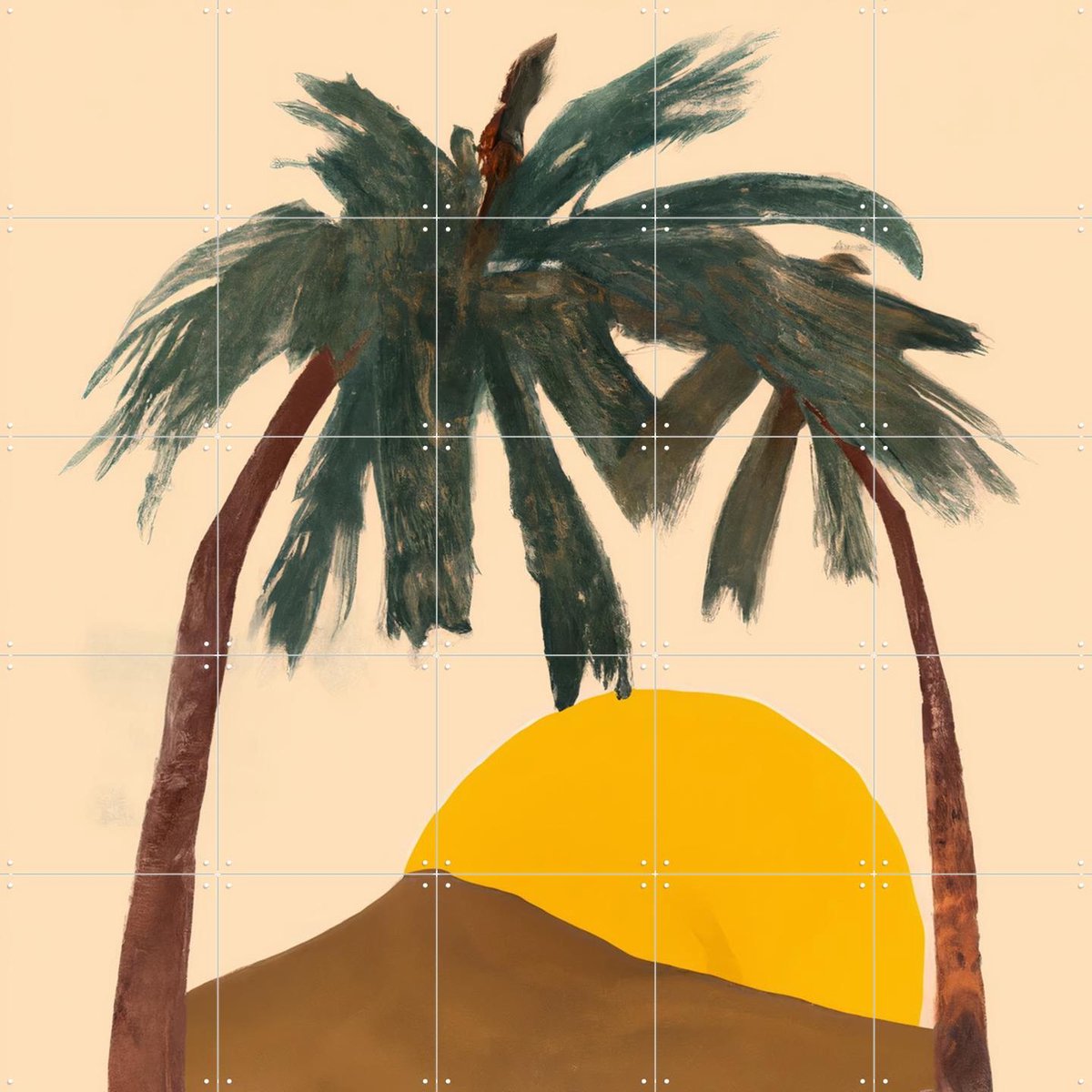 IXXI Archy Palms, Interiorisla - 100 x 100 cm - Gratis ophangtool - Grote wanddecoratie en posters - Kwaststreken, Strandhuis, Gang, Woonkamer, Zon
