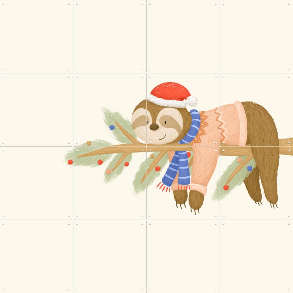 IXXI Christmas Sloth, Studio Phie - 80 x 80 cm - Gratis ophangtool - Grote wanddecoratie en posters - Fantasierijk, Illustraties, Cartoonesk