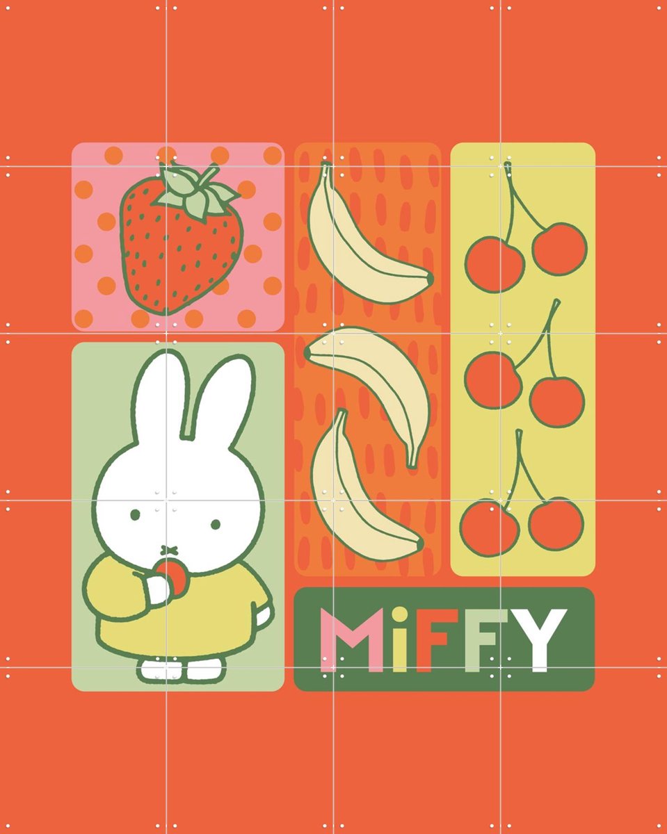 IXXI Nijntje Fruit Rood, Nijntje - 80 x 100 cm - Gratis ophangtool - Grote wanddecoratie en posters - Illustraties, Kleurrijk, Cartoonesk