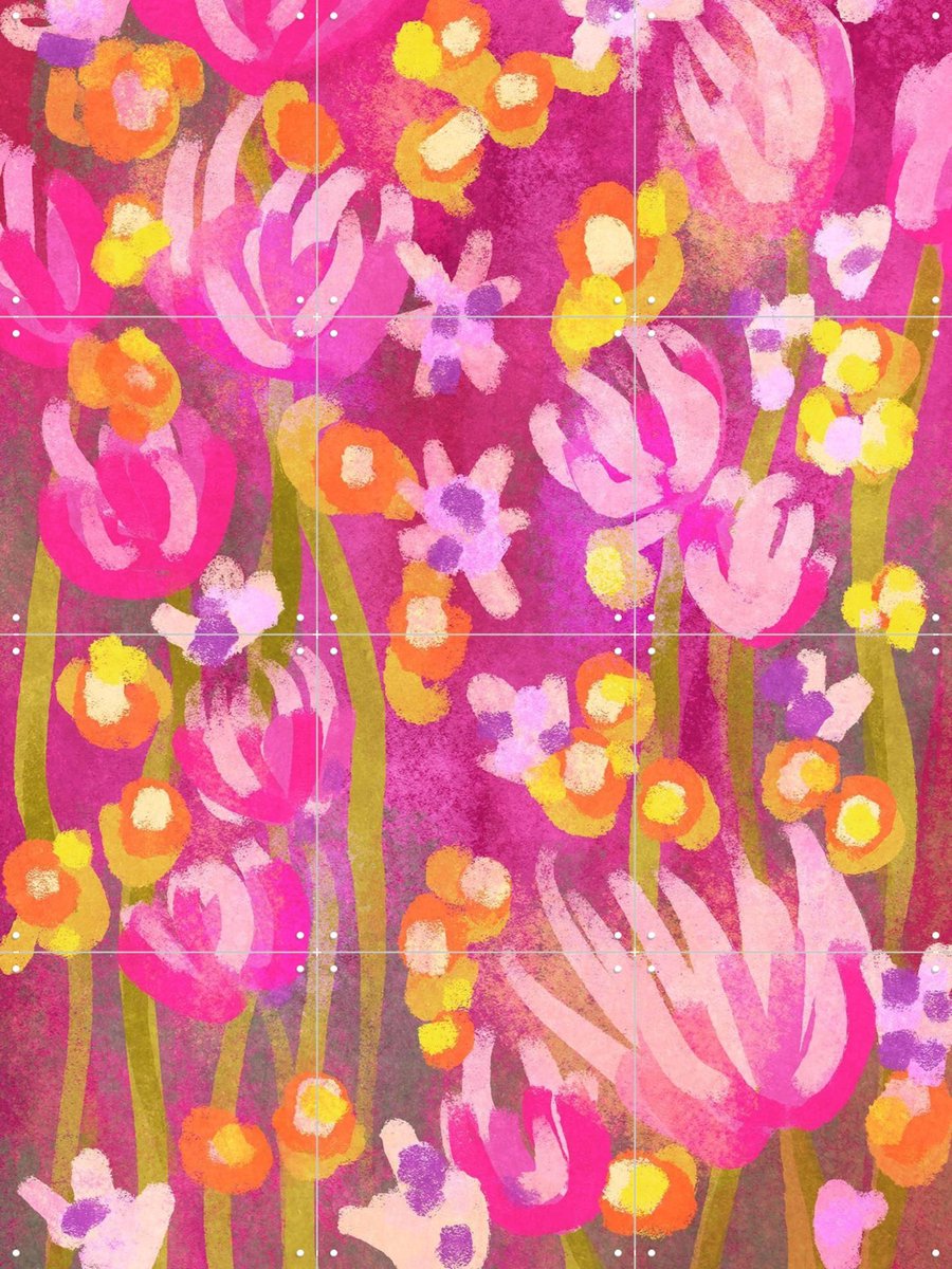 IXXI Heartwarming Abstract Flower Garden, Raissa Oltmanns - 60 x 80 cm - Gratis ophangtool - Grote wanddecoratie en posters - Kleurrijk, Woonkamer