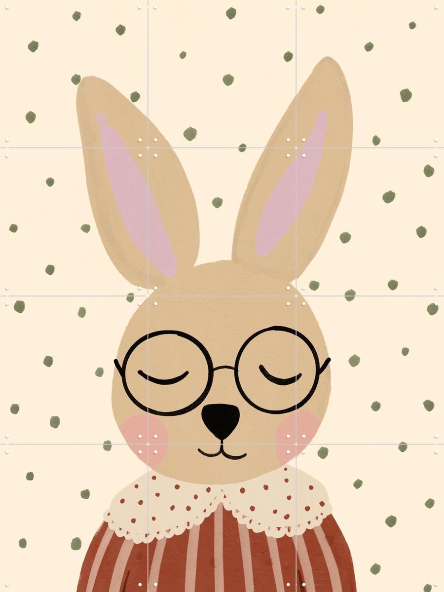 IXXI Calm Mind Bunny, Treechild & Various - 60 x 80 cm - Gratis ophangtool - Grote wanddecoratie en posters - Kleurrijk, Retro, Geometrische Kunst