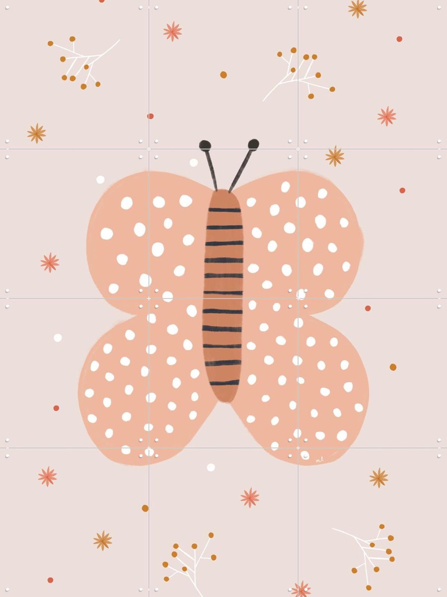 IXXI Pink Butterfly, Menina Lisboa & Various - 60 x 80 cm - Gratis ophangtool - Grote wanddecoratie en posters - Illustraties, Modern, Speels