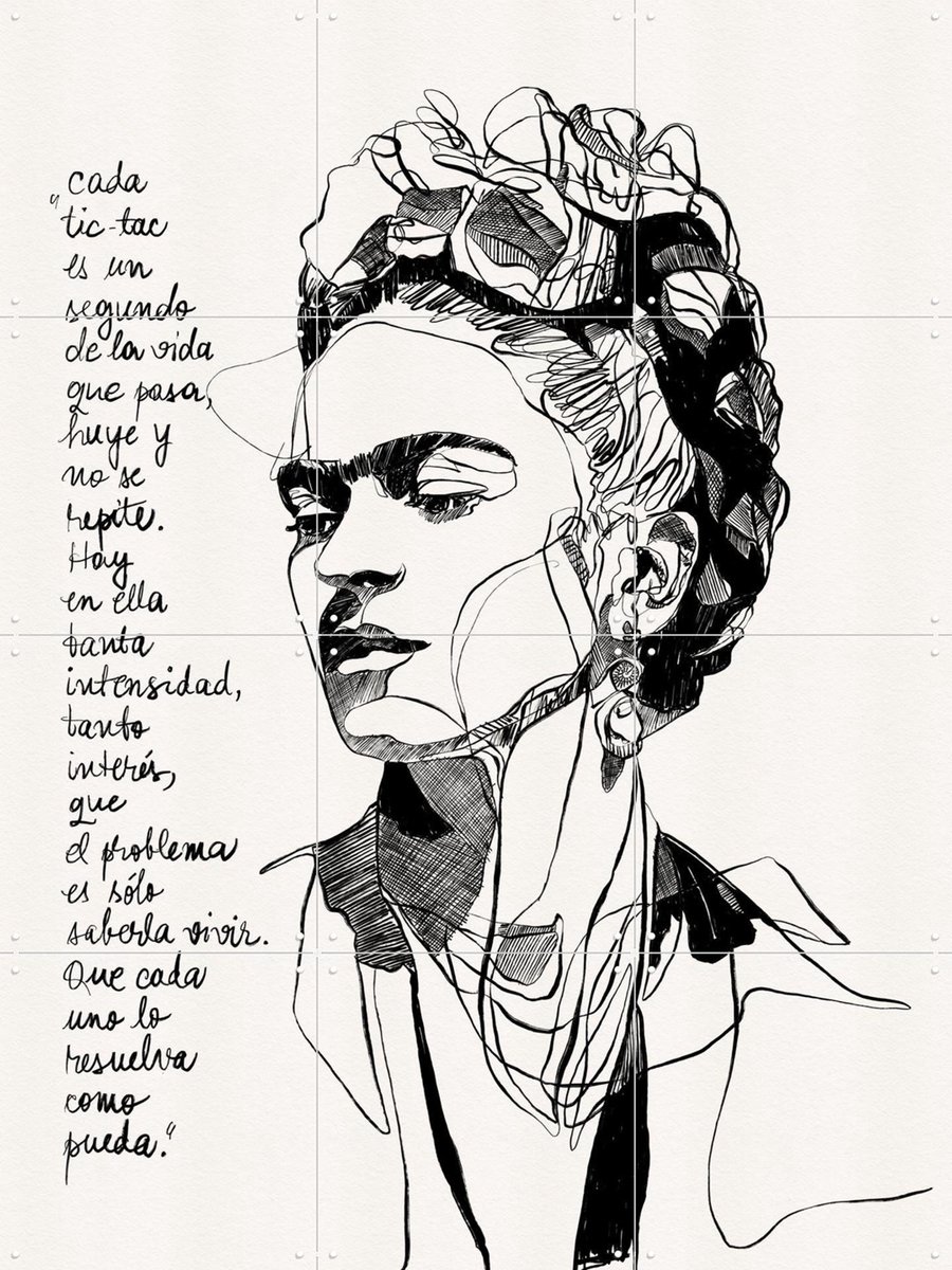 IXXI Frida - Inspirational Quote, CATS AND DOTZ & Various - 60 x 80 cm - Gratis ophangtool - Grote wanddecoratie en posters - Tekeningen, Line art