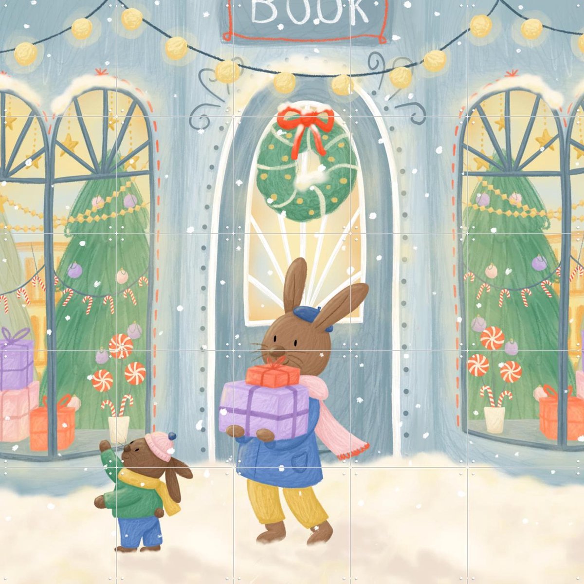 IXXI Christmas Shopping, Studio Phie - 100 x 100 cm - Gratis ophangtool - Grote wanddecoratie en posters - Cartoonesk, Speels, Fantasierijk