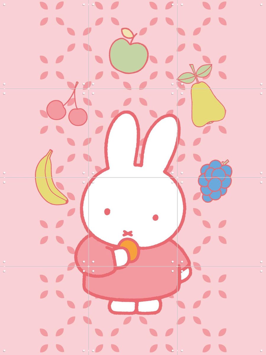 IXXI Nijntje met Fruit Roze, Nijntje - 60 x 80 cm - Gratis ophangtool - Grote wanddecoratie en posters - Kleurrijk, Cartoonesk, Speels, Kinderkamer