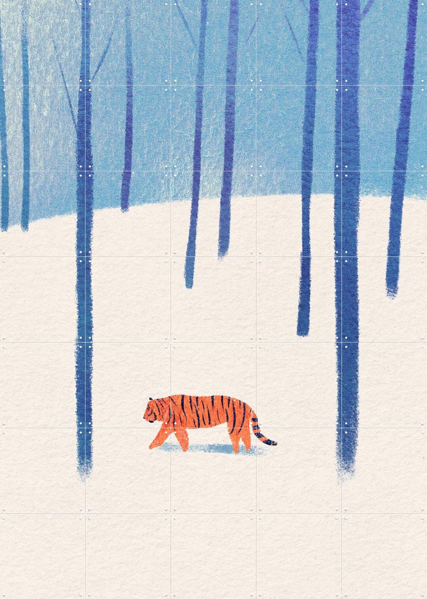 IXXI Tiger In The Snow, Henry Rivers - 100 x 140 cm - Gratis ophangtool - Grote wanddecoratie en posters - Illustraties, Gang, Woonkamer, Slaapkamer