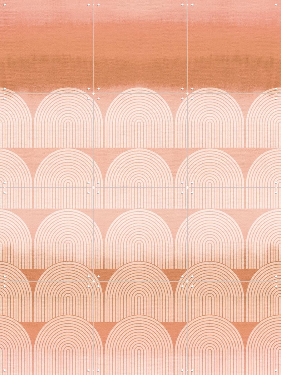 IXXI Mid Century Retro Arches Terracotta Sunset, Bloomery Decor - 60 x 80 cm - Gratis ophangtool - Grote wanddecoratie en posters - Geometrische