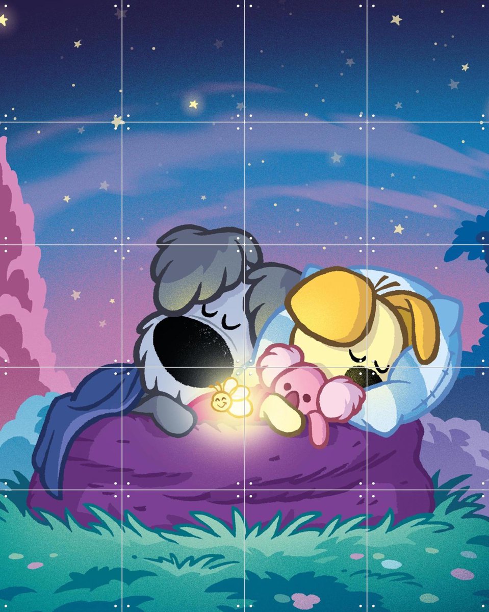 IXXI Woezel & Pip onder de Sterrenhemel, Woezel & Pip & Van Hoorne Studios - 80 x 100 cm - Gratis ophangtool - Grote wanddecoratie en posters -