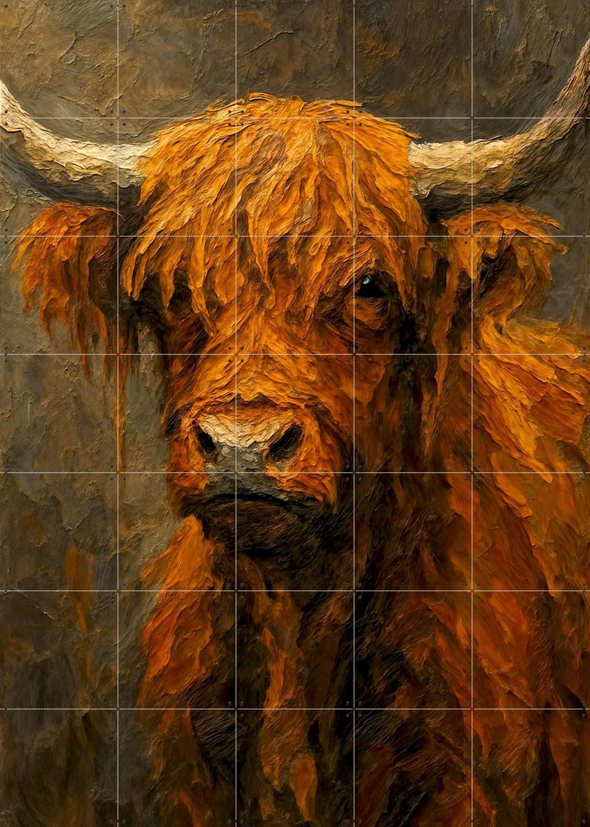 IXXI Roodbruine Schotse Hooglander, Natalie Bruns - 100 x 140 cm - Gratis ophangtool - Grote wanddecoratie en posters - Olieverf, Kwaststreken