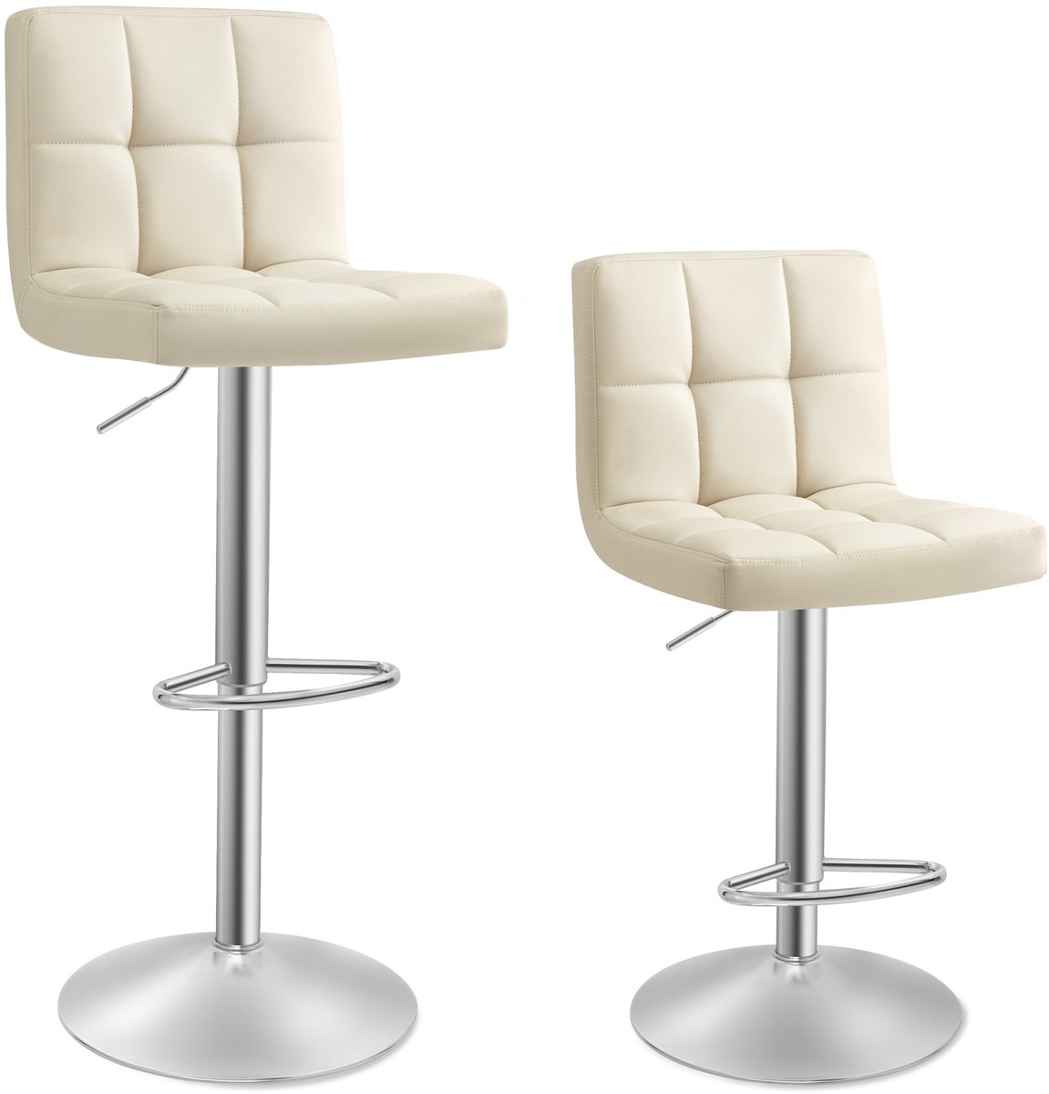 Set van 2 barkrukken – zandbeige – in hoogte verstelbaar met rugleuning – Zandbeige