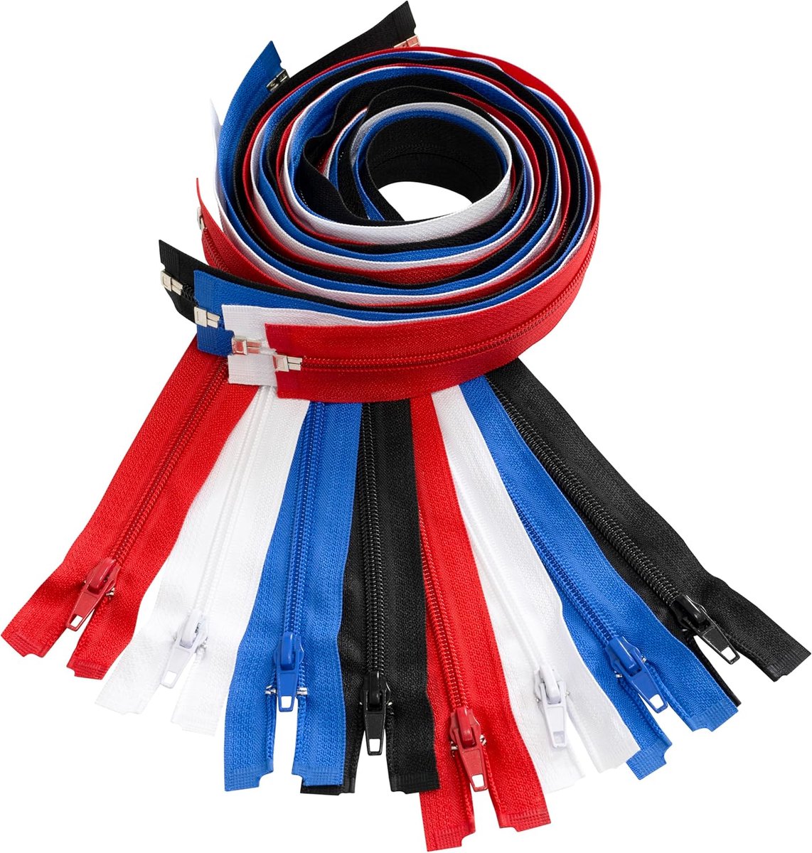 - Set van 8 spiraalritsen N°5 85 cm deelbaar met schuiver | van metaal nylon polyester | kleur wit rood blauw zwart