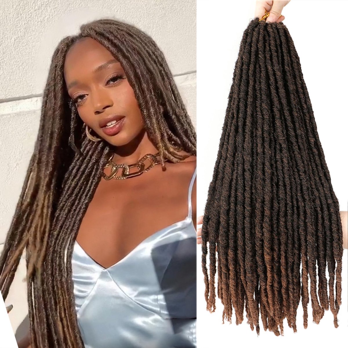 Lange rechte kunstmatige locs gehaakt haar, 5 pakketten/lok, dreadlocks, 66 cm, zacht, bruin, gehaakt, locs, vlechten, haarverlengingen, dreadlocks, synthetisch