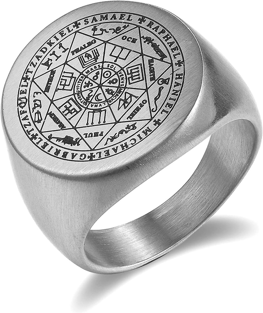 Herenring van roestvrij staal Vintage Seven Angel Ring Secret Star Rune