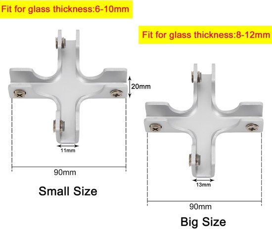 Glasklem Aluminiumlegering Glas Ondersteuning Beugel Fit voor 6-10mm Glasdikte Kom met Schroeven (Pack van 2) — afbeelding 5