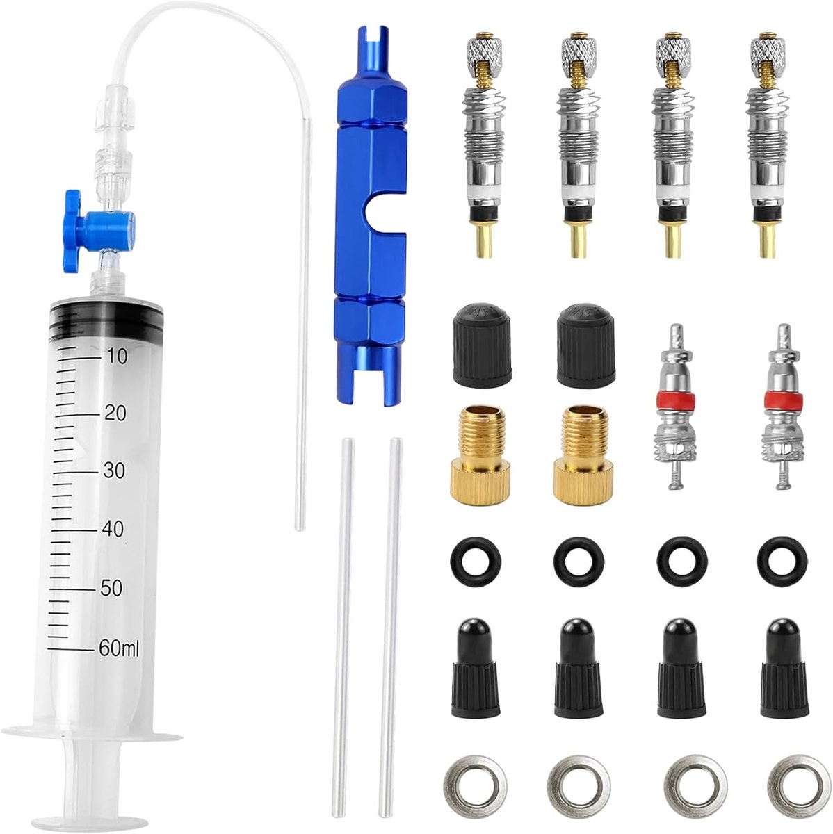 Tubeless afdichtmiddel, spuit en verwijderingsgereedschap, ventiel Presta, 60 ml, 1 set (A)