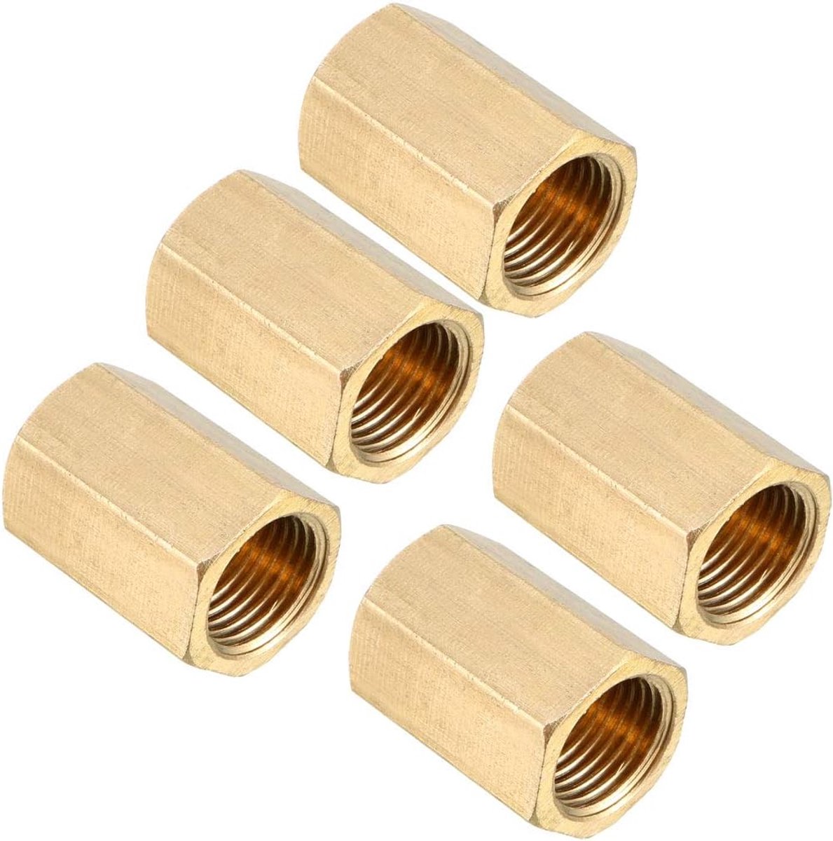 sourcing map buis montage Hexagon nippel 1/8 PT buiten x1/8 PT buitendraad connector messing 1/8 PT Female x 1/8 PT Female, 5pcs