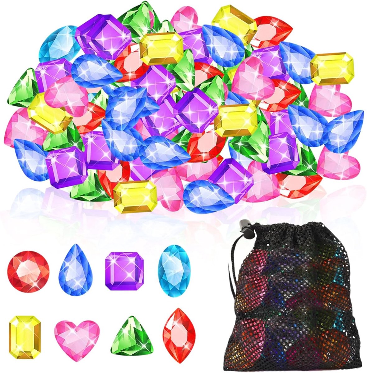 Duikjuwelen voor kinderen, 150 stuks, 2,5 cm, took edelstenen, zwembadspeelgoed, duikstenen, kleurrijke edelstenen, set voor zwembad, duikspeelgoed, speurjacht