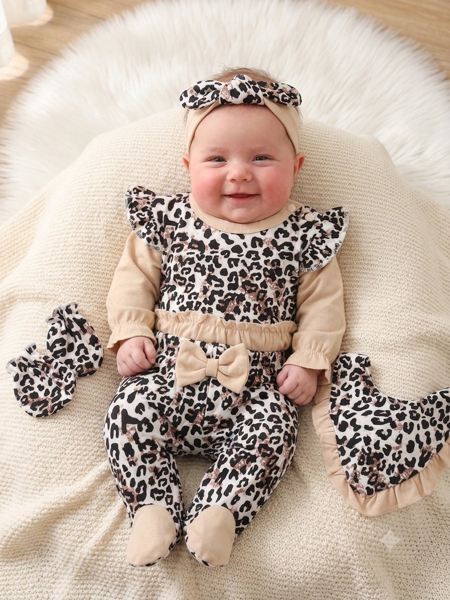 Leopard - Baby newborn 5-delige kleding set meisjes - Newborn kleding set - Newborn set - Babykleding - Babyshower cadeau - Kraamcadeau