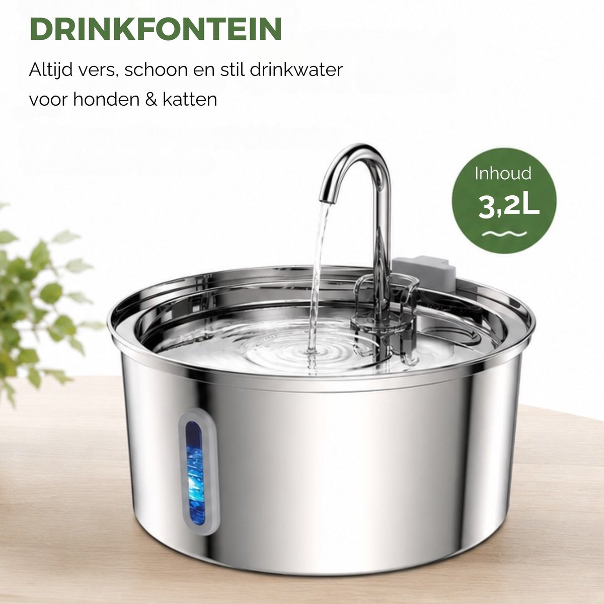 Caryota Drinkfontein Kat - Waterfontein met Venster - Waterdispender - Drinkbak Honden - Extra Stil < 20 dB - Kattenfontein 3.2 liter - BPA-vrij thumbnail 5