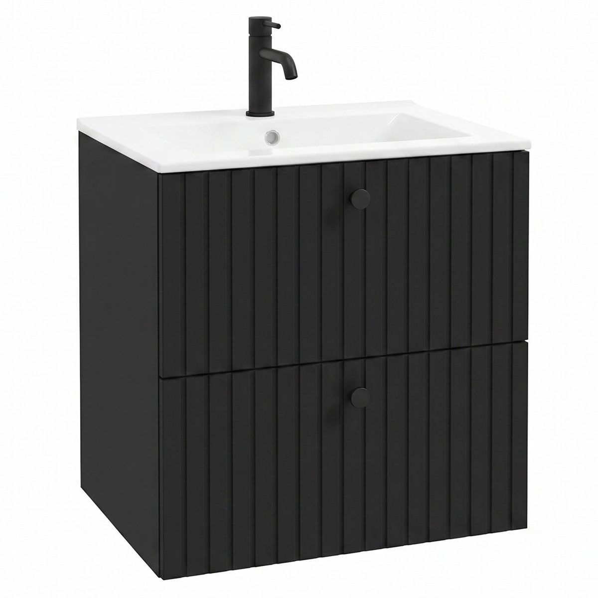 Badplaats Badkamermeubel Set Fargo 60 x 45 cm – Mat Zwart – Hangend Wastafelmeubel met Soft-Close