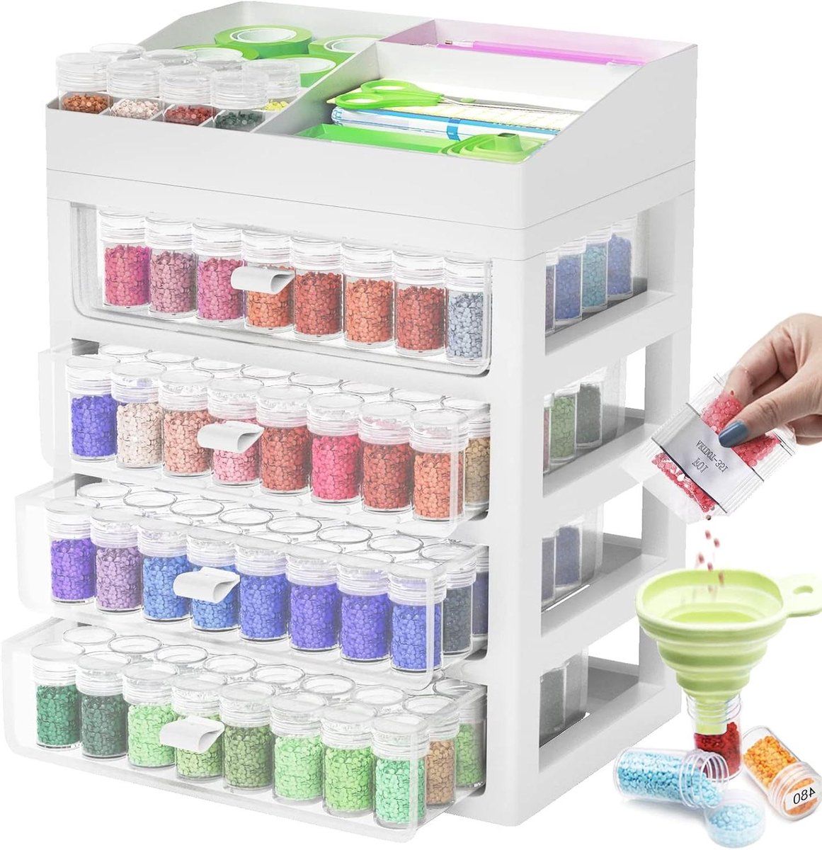 Opbergcontainers Diamantkunst - Kralen Organizer - Hobby Projecten - 192 Vakjes Lades - 26 x 18 cm - Beige