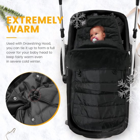 Voetenzak Kinderwagen - Baby deken - Winterse Wandelingen - Afneembaar en Wasbaar - 90 x 42 cm - Zwart — afbeelding 4