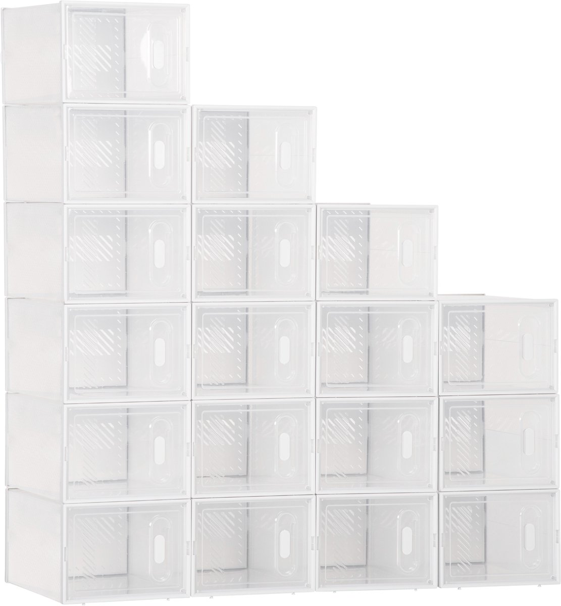Set van 18 modulaire schoenendozen met transparante deuren - afmetingen 25 L x 35 B x 19 H cm
