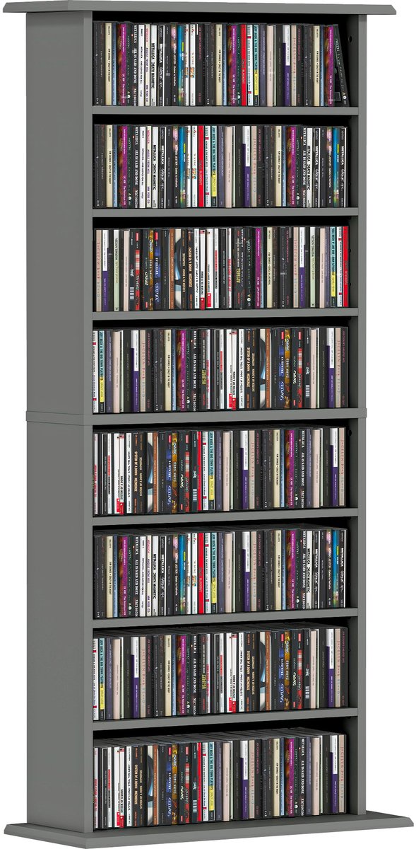 HOMCOM CD-opbergkast - Spaanplaat - 58x24x126,3 cm - Grijs